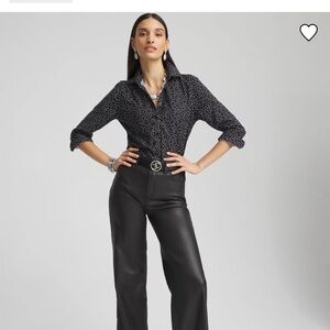 Chico's No-Iron Black and White Polka Dot Shirt Size 12